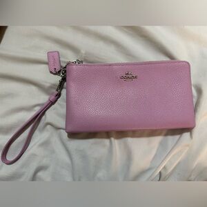 COACH double zip wallet violet orchid pebbled leather AUTHENTIC